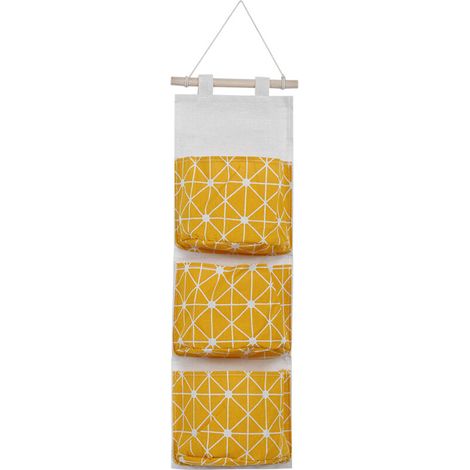 Lot de 2 sacs de rangement muraux, organisateurs de placard, boîtes à jouets, pochettes décoratives pour chambre et salle de bain, jaune (1/5)