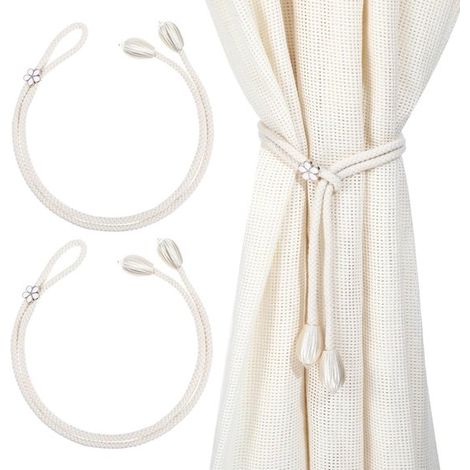 Cordon de rideau - 2 pièces - Attaches pour rideaux - Polyester - Attaches sans perçage - Attacher rideaux - Embrasses de rideaux - Embrasse de rideau - Supports de rideaux pour salon, chambre, terras (1/5)