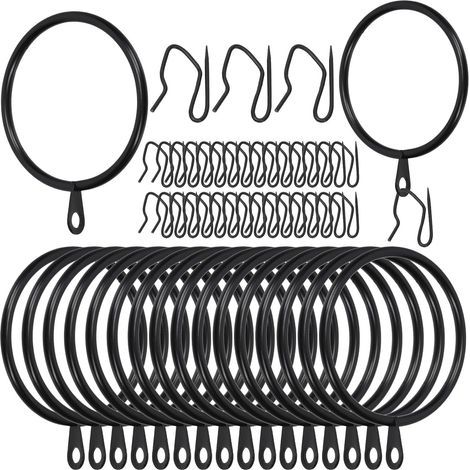 Swpeet 60Pcs 50mm/2" Diamètre intérieur Bague de Rideau en métal Noir avec Pin-on Drapery Crochets Kit d'assortiment, Drape Coulissant Eyelet Bague, pour Rideau de Douche de Porte de fenêtre (1/5)