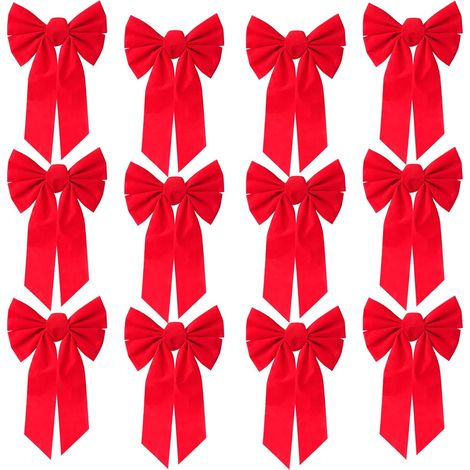 12 Noeuds de Noël rouges, 9x12 pouces, décoration de noeud de Noël en ruban, noeud en velours rouge pour décorer sapin de Noël, guirlandes de Noël, couronnes, décoration de cadeaux (1/4)