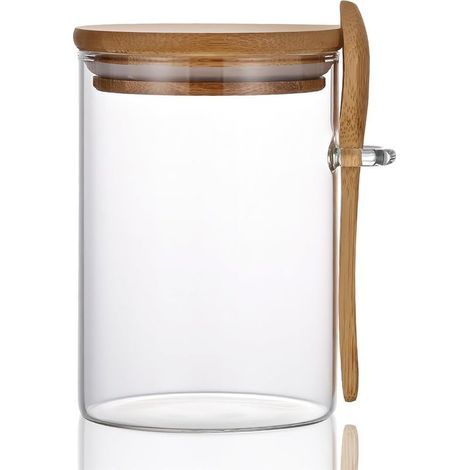 Lot de 4 récipients en verre pour flocons d'avoine à préparer la veille. avec couvercles et cuillères. bocaux en verre avec cuillères et couvercles pour toilettes