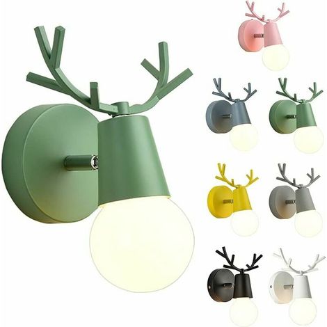 Aplique de pared FOREHILL de hierro con forma de asta de ciervo, aplique de pared color macaron para habitaciones infantiles, foco de pared interior sencillo y moderno (verde) (1/5)