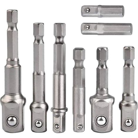 Lot de 8 adaptateurs de douille, adaptateur hexagonal 1/4" vers douille 1/4", 3/8", 1/2", pour perceuse et visseuse sans fil, douilles et porte-embouts (1/4)