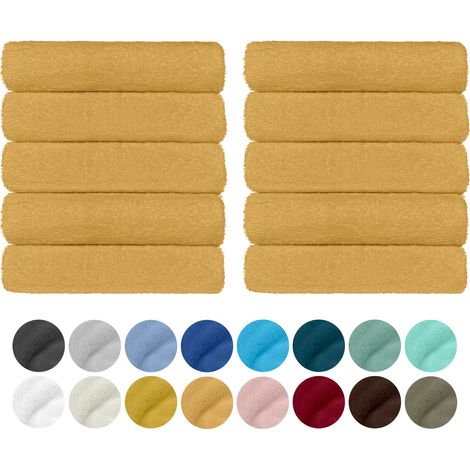 Set 10 Teli Asciugamani In Cotone Professionali 50 x 95 Cm Vari Colori Qualità Hotel 350Gr Salviette Tinta Unita Salvietta Spugna Albergo Giallo