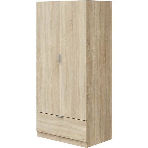 Guardaroba 2 Ante Budoia, Armadio Camera da Letto Appendiabiti, un Ripiano, 51x170h cm Marrone Rovere