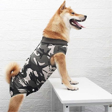 1 vêtement de convalescence pour chien, vêtement chirurgical pour chiot, gilet postopératoire anti-léchage pour chaton, adapté au sevrage en cas de plaie ou de maladie de peau (S, Cam) (1/5)