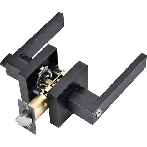 Serrure de Poignée de Levier de Porte, Alliage D'aluminium Poignée Porte pour L'utilisation de La Chambre, Vestiaire, Salle de Rangement et Bureau, Taille de Verrou 60/70mm, Carré, Noir (1/5)