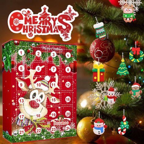 Boîtes surprises porte-clés de Noël, calendriers de l'Avent surprises sur le thème des rennes, pendentifs en résine, coffrets cadeaux de décorations de Noël -- Boîtes surprises porte-clés de Noël avec