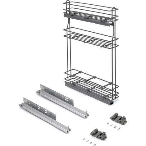 Emuca Portabottiglie estraibile TitaneMax con chiusura soft, lato sinistro, 3 vassoi, unità 150 mm, Acciaio, Grigio Antracite (1/5)