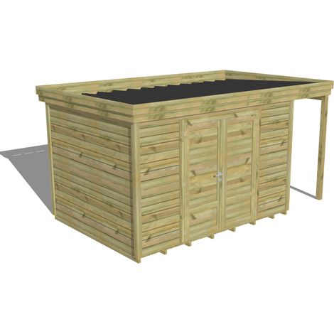 ABRI DE JARDIN bois Pin autoclave 27mm - 4,44x2,64m / 11,7m2 - Bac acier - Plancher bois (1/5)