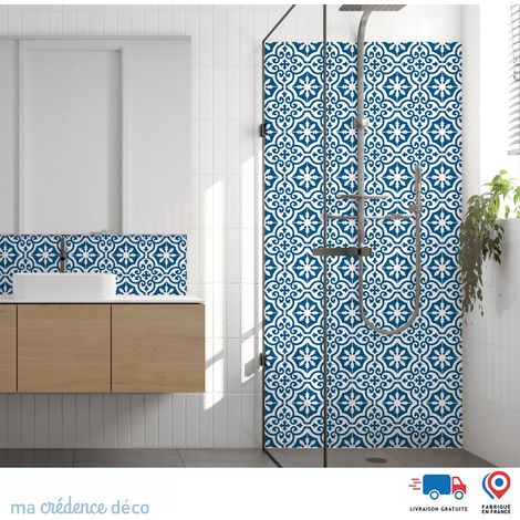 Panneau de douche : Carrelage classique 3 - Couleur Bleu signal - Alu composite - 90 - 245 (1/3)