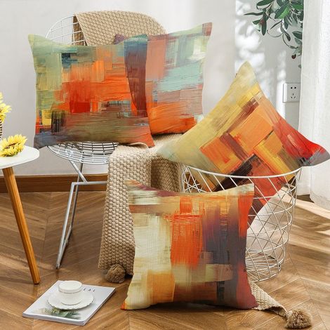 Throw Pillow Covers Burnt Orange Gray Set of 4 Decorative Throw Pillow Covers for Sofa Living Room Home Decor, 18 x 18 Inch (1/5)