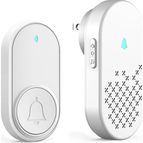Campanello senza fili con portata di 300 metri, 32 melodie, 4 livelli di volume, funzionamento a batteria. Ideale per casa, ufficio, negozio e attività commerciale. (1/5)