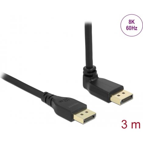 Delock Cable DisplayPort macho recto a macho 90Â° hacia arriba en Ã¡ngulo 8K 60 Hz 3 m sin pestillo