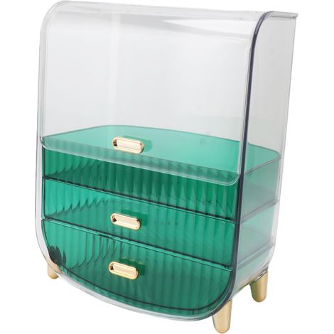 Kosmetikaufbewahrungsbox, ideal für Zuhause, Studentenwohnheim oder als Schiebeschrank, mit Deckel für Gesichtsmasken und Lippenstift, Schublade und Ablage (grün) (1/5)