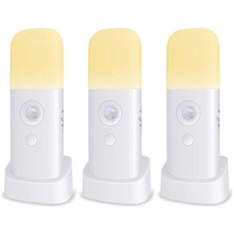 FENOPLASTICAVeilleuse Enfant, Lampe Détecteur de Mouvement, Luminosité Ajustable,Portable, Rechargeable, pour chambre à coucher, chambre d'enfant, et salon (3-PACK) (1/4)