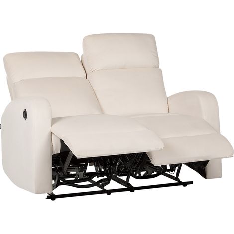 Sofá reclinable eléctrico moderno de terciopelo 2 plazas blanco crema Verdal (1/5)