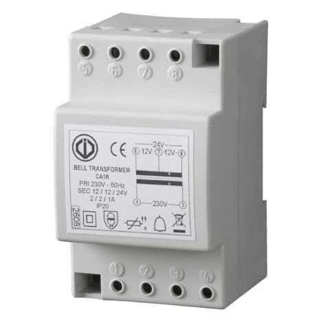 Bloc d'alimentation 12/24 V 1/2 A Classe II Rail DIN – 2 sorties 12 V – Puissance 24 W – Transformateur pour tableau électrique – Cdvi