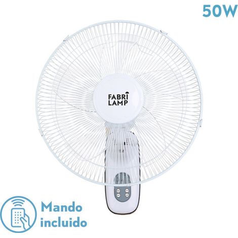 Fabrilamp – Ventilateur mural 50W – 5 pales transparentes – 3 vitesses – Moteur AC avec télécommande et minuterie – Dimensions 53x43x30 cm