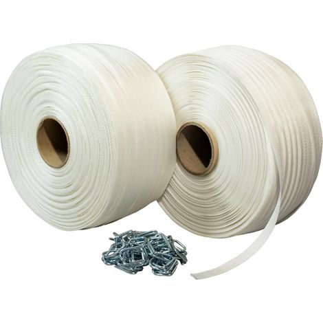 TECPLAST Pack 2 Feuillards de cerclage tressés PFT2 13 mm x 1100 m + 250 Boucles OFFERTES - Feuillard textile Résistance 350kg