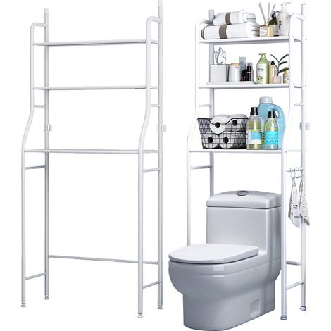 Étagère de toilette sur réservoir, 3 tablettes blanches avec (1/5)