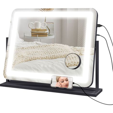 Miroir Lumineux LED intensité 3 modes d'éclairage, grossissement 10X, port de charge USB, touche tactile 62,5 x 52 cm (1/5)