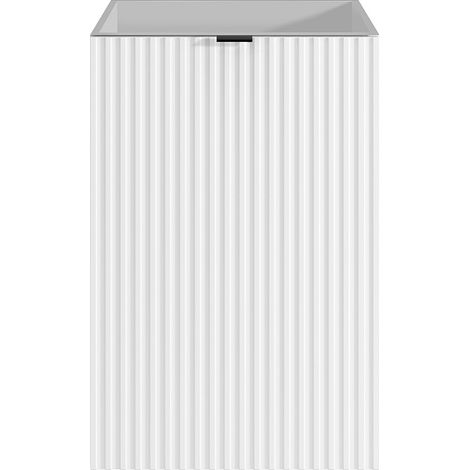 Meuble pour lave main strié porte réversible blanc - H60 x L40 x P22 - VAHIRA
