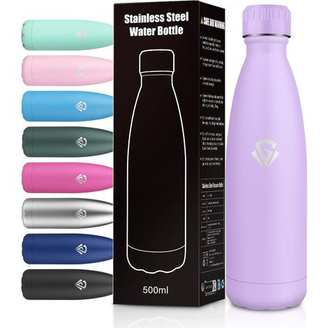 Gourde 500ml, Gourde Inox Étanche, Bouteille Isotherme Double Paroi, sans BPA, Réutilisable, Légère, Bouteille D'eau pour Yoga, Camping, École, Bureau (1/5)