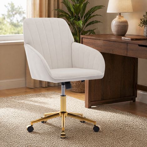 Silla de oficina 60x60x97 cm de terciopelo blanco, altura regulable FloraGrace (1/5)