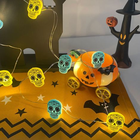 LED-Lichterkette Halloween 5m 50 LEDs USB – Gruselige Dekoration mit gelben und blauen Geistergesichtern für Innen- und Außenbereich-lsw