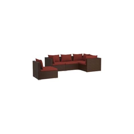 Salon de jardin 5 pcs avec coussins résine tressée marron (1/5)