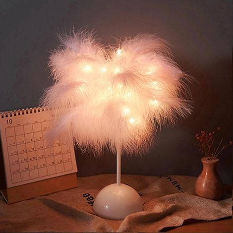 Lampe de table à plumes, chevet LED élégante pour chambre fille (1/4)