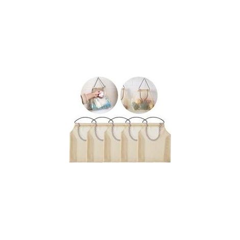 Sacs de rangement suspendus en filet respirant – Lot de 5 pour pommes de terre, oignons, ail et légumes, idéal cuisine (1/5)