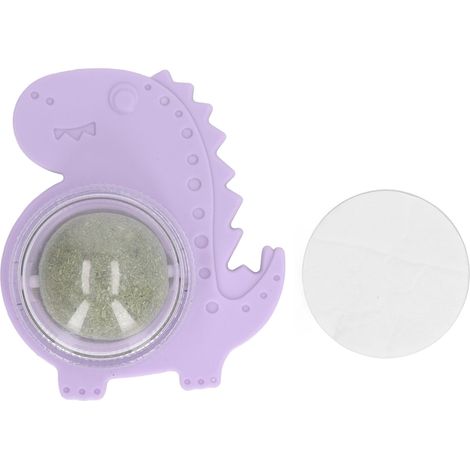 Boule à herbe à chat rotative 360°, adhésive pour mur, soulage l'ennui, jeu de léchage violet pour chat intérieur (1/5)