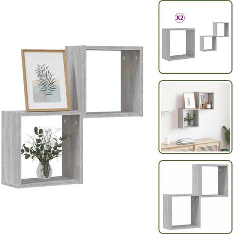 vidaXL Étagères cube murales 2 pcs sonoma gris 30x15x30 cm (1/5)