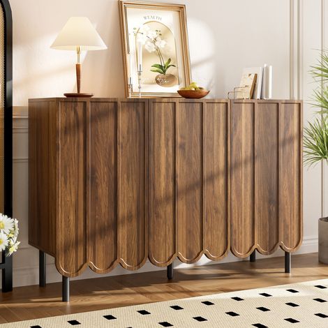 Credenza 120 x 35 x 80 cm in MDF color noce, ante ondulate, senza maniglia HAVRYA (1/5)