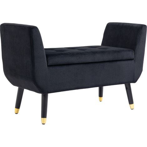 Banco con almacenaje y reposabrazos de poliéster efecto terciopelo negro 107x42x65 cm (1/5)