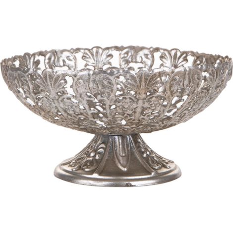 Coppa Decorativa con Intarsi 32 cm in Metallo Argento (1/2)