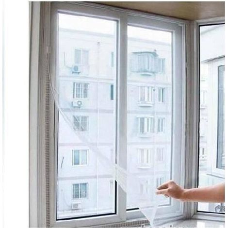 Moustiquaire - I05FDC - 130 x 155 cm - Fixation auto agrippante - Lot de 5 - Couleur blanche (1/4)