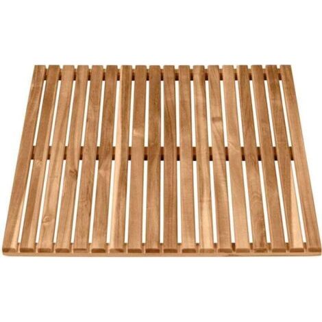Caillebotis de douche , Sortie de piscine, sauna, Avec pieds antidérapants, Usage intérieur ou extérieur, Acacia Certifié FSC®, 55x55cm, Marron (1/4)