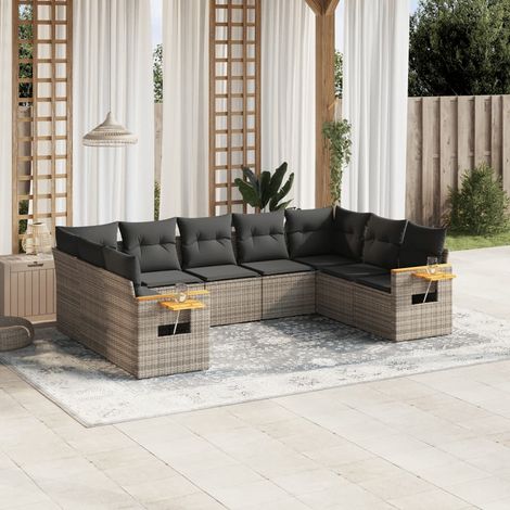 Set de muebles de jardín 9 pzas y cojines ratán sintético gris vidaXL (1/5)