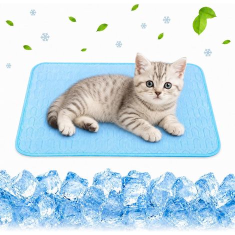 Tapis Rafraîchissant Chien en ice silk bleu clair, Tapis Fraîcheur Chat utilisable toute l'année, facile à nettoyer et n'attire pas les poils – Pour chats et petits chiens (1/5)