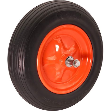 Roue de brouette en caoutchouc plein 3.50-7 avec essieu – Roue de rechange anti-crevaison pour brouette et diable (1/5)