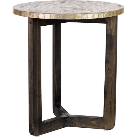 Mesa auxiliar de madera y capiz beige D40x45h cm (1/5)