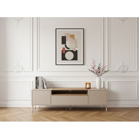 BOBOCHIC - Meuble TV 3 portes 180 cm LINO plateau effet chêne et pieds métal