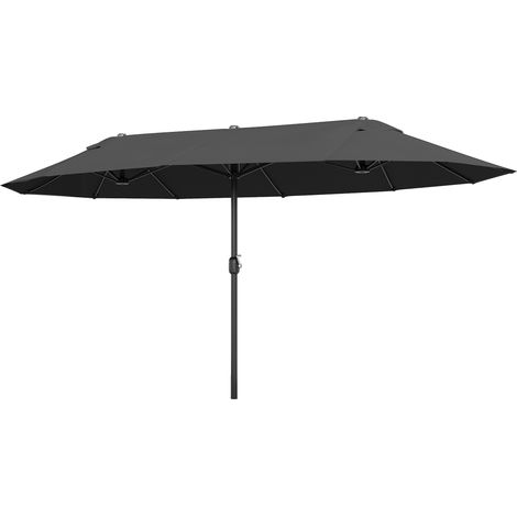 Parasol de jardin XXL, grande taille, ouverture et fermeture par manivelle, acier, polyester haute densité, noir