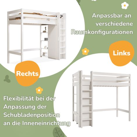 Lit superposé enfant 90x200 cm, structure de lit simple avec placard et 6 tablettes, blanc, bois robuste, assemblage facile, stable et résistant (hors matelas) (1/5)