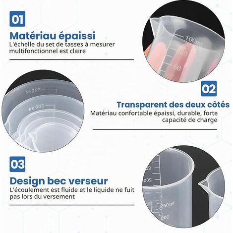 Tasse à Mesurer en Silicone, 25/50/100/150/250/500 ml Verre Doseur ML, Tasses à Mesurer, Gobelet Doseur avec Gradué, Verres Doseurs pour Moule Silicone Resine Epoxy Cuisine Laboratoire (1/4)