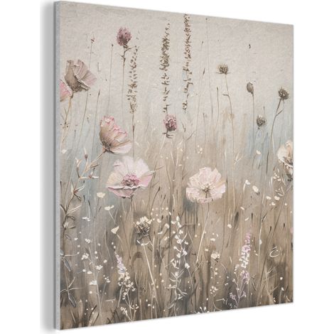 TABLEAU ACOUSTIQUE Fleurs - Rose - Moderne - Beige Anti-Bruit 90x90 cm
