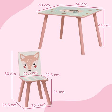 Ensemble mobilier enfant pin table 2 chaises motif jungle, salon jardin miniature, chambre fille 3-8 ans, rose (1/5)